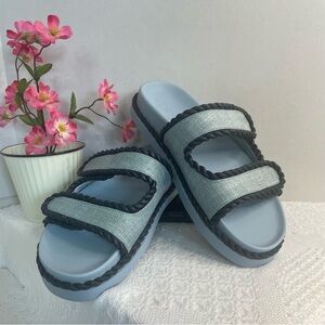 LOFT Light Blue Slide Sandals with Black Trim~ Size 9 M ~ Summertime